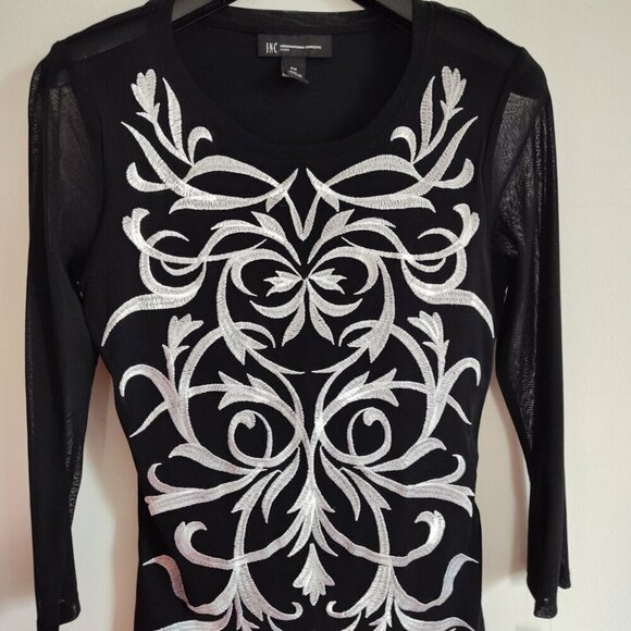 Ladies SZ PM Inc Black Embroidered Mesh Long-Sleeve Top - Picture 2 of 4
